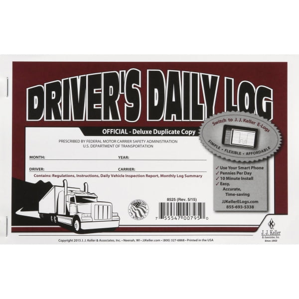 50-PACK JJ Keller Driver's Daily Log Book 8527/601L W/DVIR & MONTHLY LOG SUMMARY